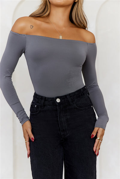 HELLO MOLLY BASE Flawless Off Shoulder Long Sleeve Top Charcoal