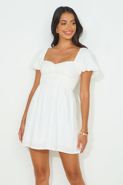 Riser Linen Blend Mini Dress White