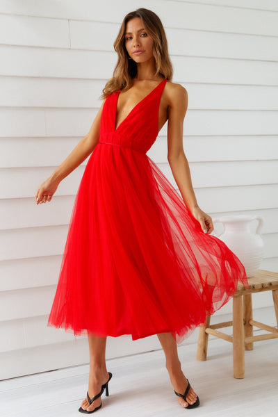 Summer Cinderella Midi Dress Red