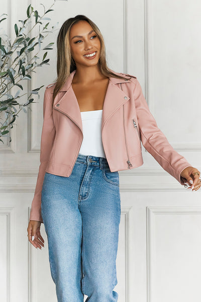 HELLO MOLLY Valley Escape Faux Leather Jacket Pink