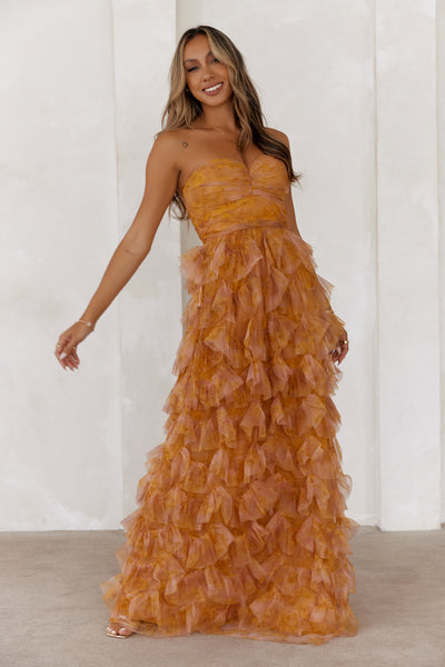 Festival Of You Strapless Tulle Maxi Dress Mustard