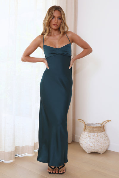 It's Giving Style Satin Maxi Dress Green