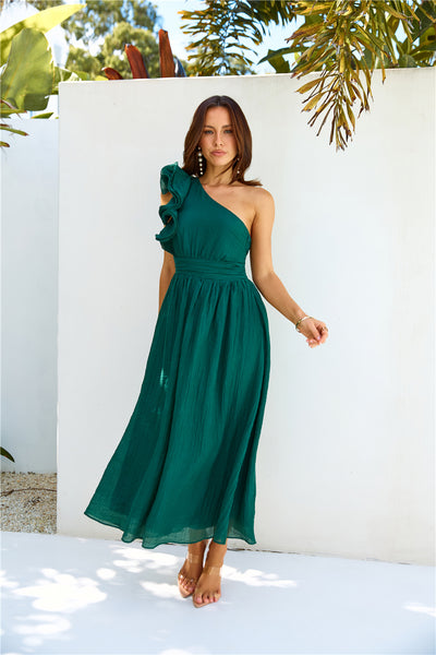 Find Out One Shoulder Midi Dress Emerald