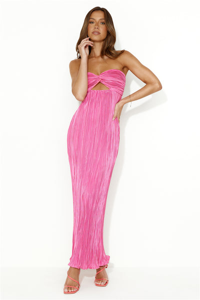 Wearing This Tonight Plisse Strapless Maxi Dress Pink