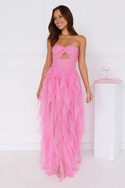 Statement Choice Strapless Tulle Maxi Dress Hot Pink