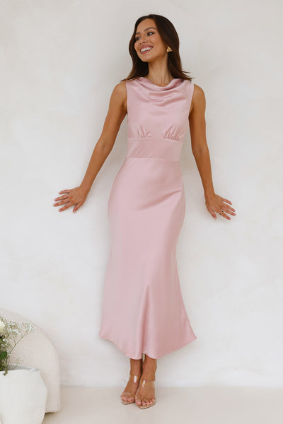 Together As One Satin Maxi Dress Pink