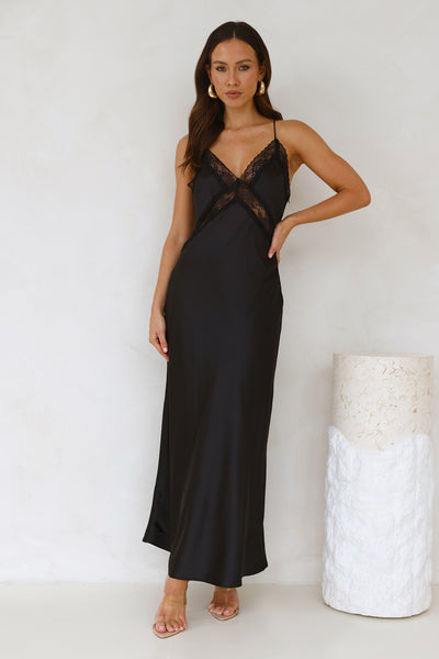 Ultimate Love Satin Slip Maxi Dress Black