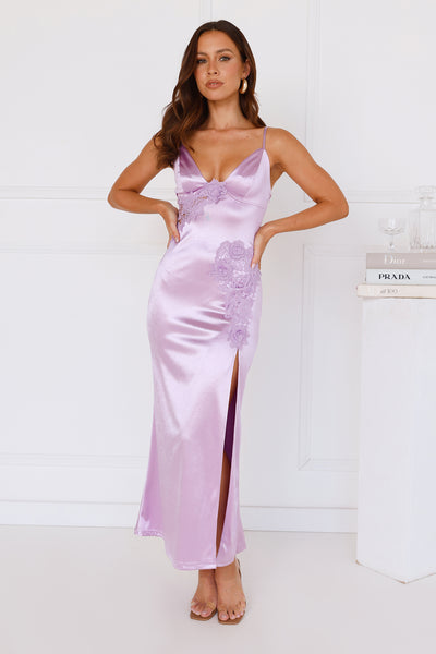 Magnetic Connection Satin Maxi Dress Lilac