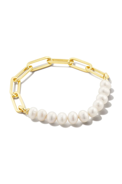 KENDRA SCOTT Ashton Half Chain Bracelet Gold White Pearl