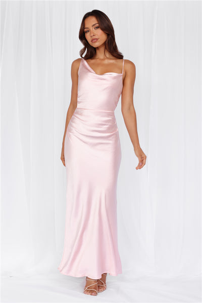 HELLO MOLLY The Madeline Cowl Satin Maxi Dress Pink