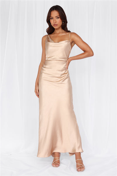 HELLO MOLLY The Madeline Cowl Satin Maxi Dress Champagne