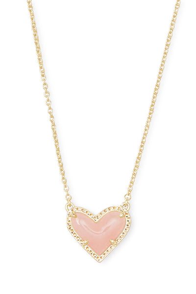 KENDRA SCOTT Ari Heart Short Pendant Necklace Gold Rose Quartz