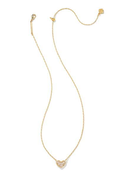 KENDRA SCOTT Ari Gold Pave Crystal Heart Necklace Gold Metal White Crystal