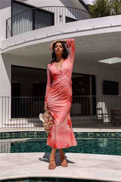 Channeling You Mesh Long Sleeve Maxi Dress Pink