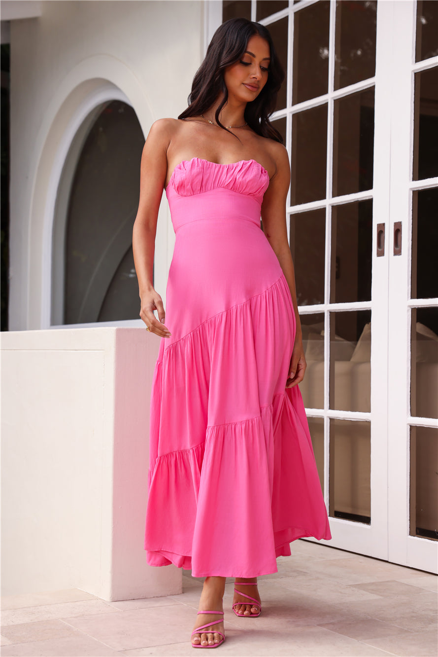 Iced Drinks Beachside Strapless Maxi Dress Hot Pink | Hello Molly