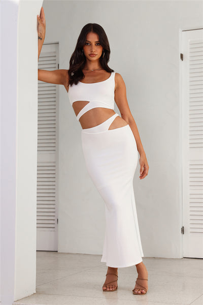 Where Did You Go Ribbed Maxi Skirt White