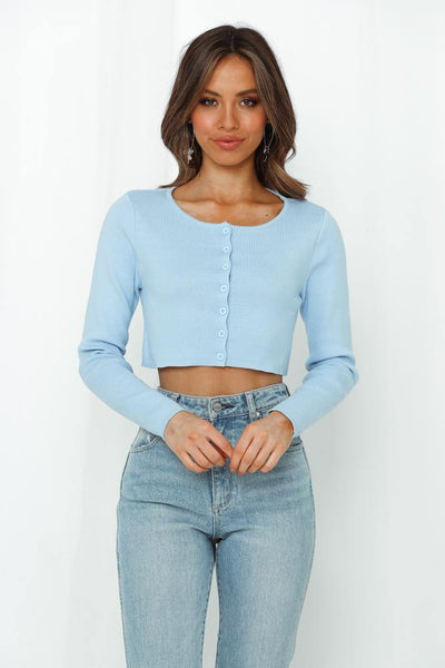 Want Me Back Crop Cardigan Blue | Hello Molly USA