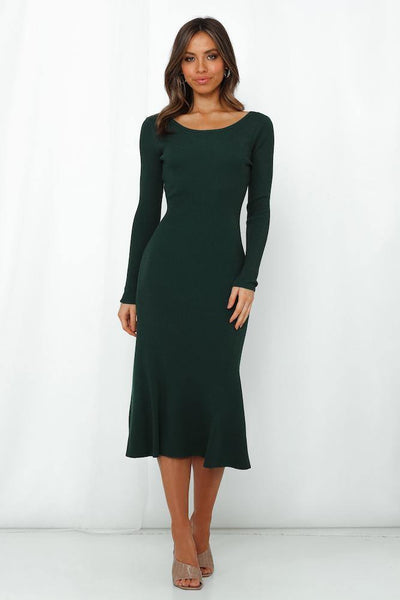 Baby Steps Knit Midi Dress Forest Green | Hello Molly USA