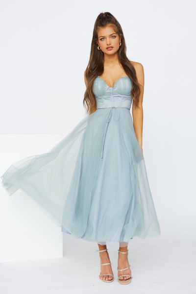 Wandering In The Light Tulle Midi Dress Sage