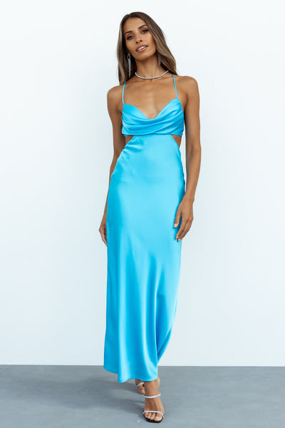 Purely Formed Satin Maxi Dress Blue