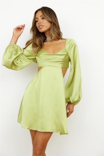 Done With You Satin Dress Lime