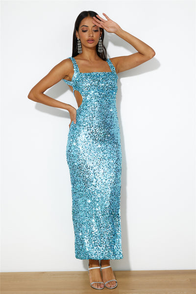 Bright Glimmer Sequin Midi Dress Blue