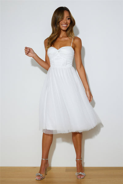 Glam Feeling Tulle Midi Dress White
