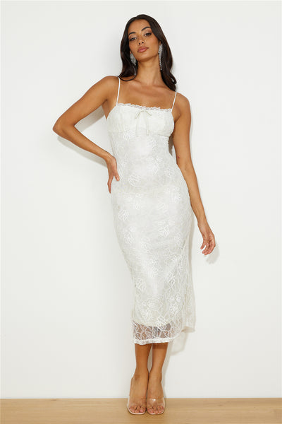 Style Sleek Lace Midi Dress White