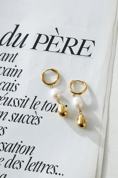 18k Gold Plated Golden Pearl Earrings Gold