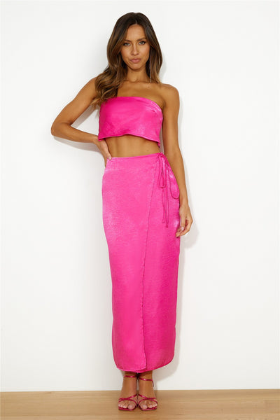 Nights In Silk Satin Maxi Skirt Hot Pink