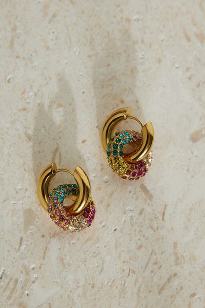 18k Gold Plated Rainbow Crystal Earrings Gold