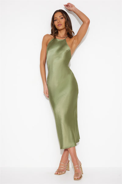 Mood For Luxe Satin Maxi Dress Green