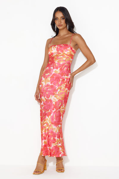 Vacations With You Satin Maxi Dress Pink