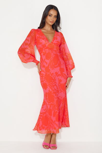 Brightest Feel Long Sleeves Maxi Dress Red