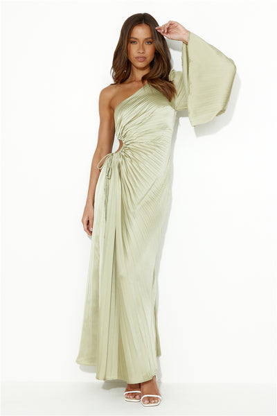 Land Of Beauty One Shoulder Maxi Dress Lime