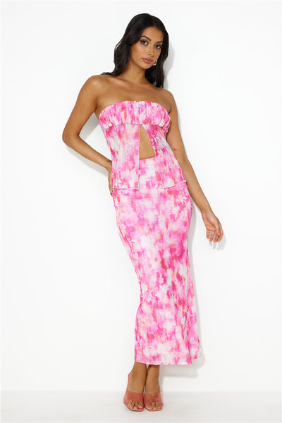Style Year Mesh Maxi Skirt Pink