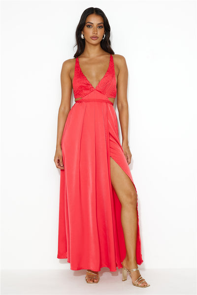 Capture Attention Satin Maxi Dress Red
