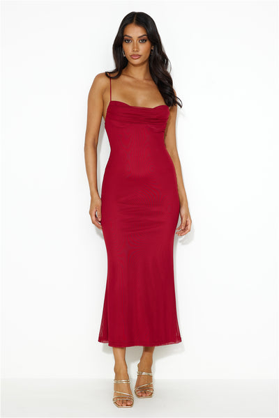 Desire To Party Mesh Maxi Dress Wine