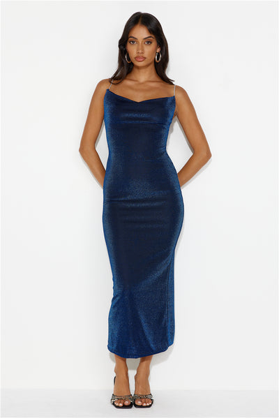 Midnight With You Glitter Maxi Dress Navy