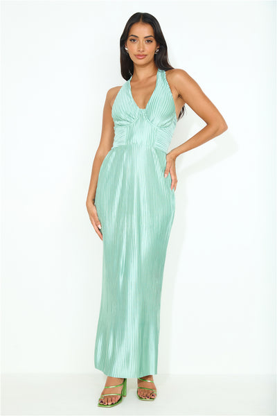 Special Events Pleated Halter Maxi Dress Sage