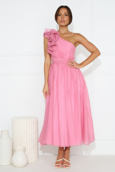 Find Out One Shoulder Midi Dress Pink