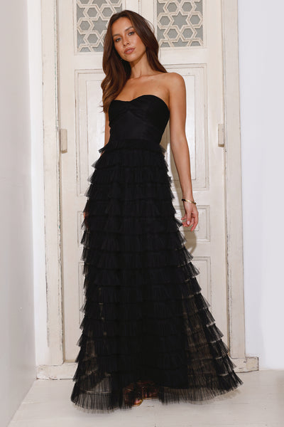 Lovers In Paris Strapless Tulle Maxi Dress Black