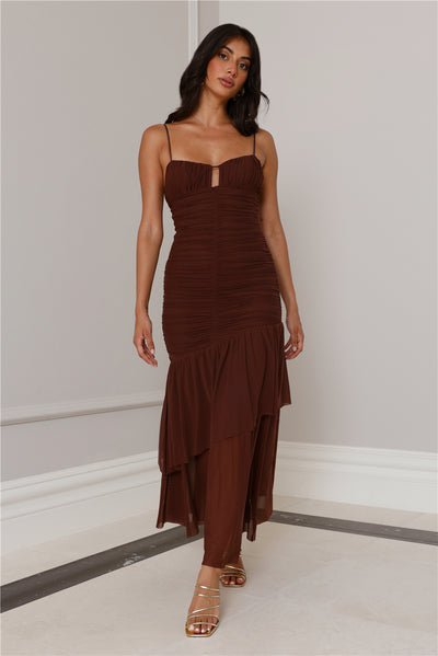 Always The Muse Mesh Maxi Dress Brown