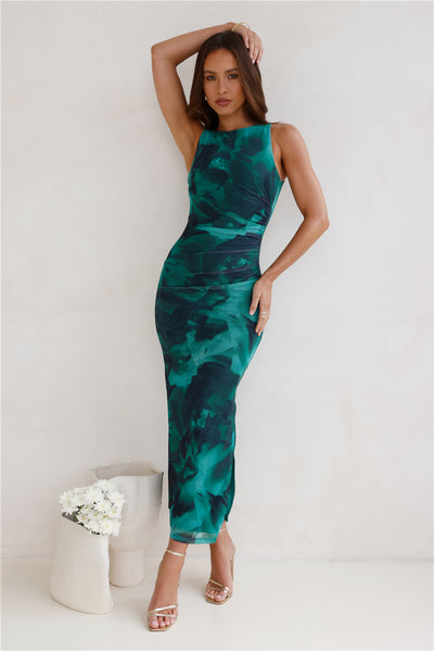 For The Party Mesh Maxi Dress Green