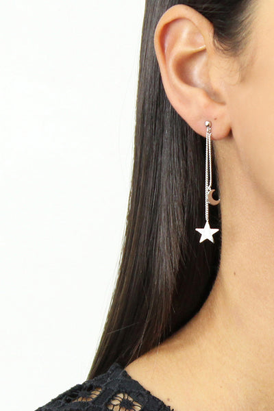 JOLIE & DEEN Hanging Star And Moon Earrings Silver