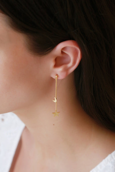 JOLIE & DEEN Hanging Star And Moon Earrings Gold
