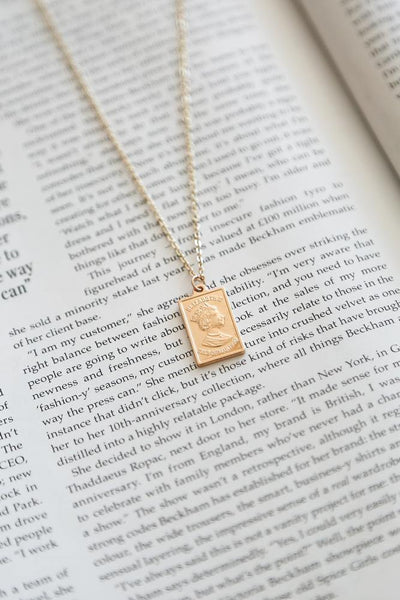 British Postal Stamps Necklace Gold | Hello Molly USA