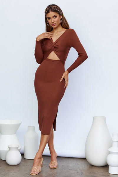 Wrapped To Perfection Midi Dress Chocolate