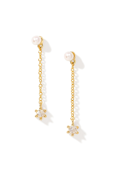 KENDRA SCOTT Brielle Gold Linear Drop Earrings Gold White Pearl