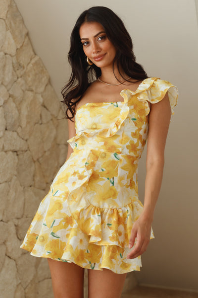 Ultimate Brunch One Shoulder Mini Dress Yellow
